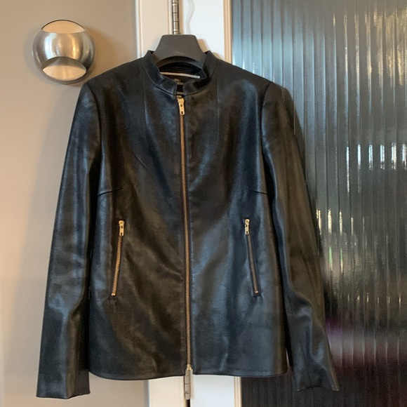 Charcoal colored leather jacket. Zippers on sleeves pockets and sides. No damage - Picture 2 of 12